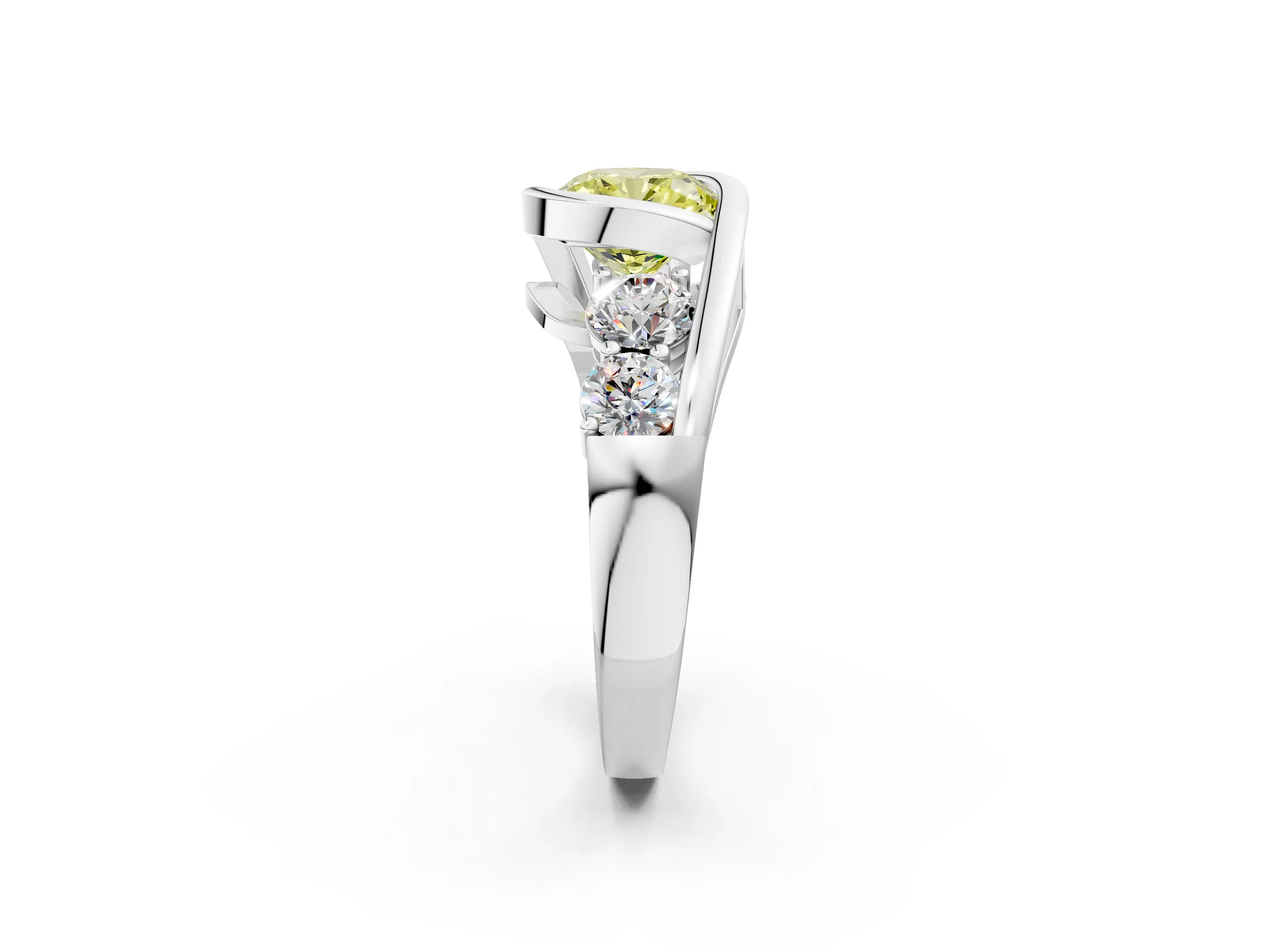 White gold Bezel Set Fancy Yellow Cushion Cut Diamond Split Shank Ring_26