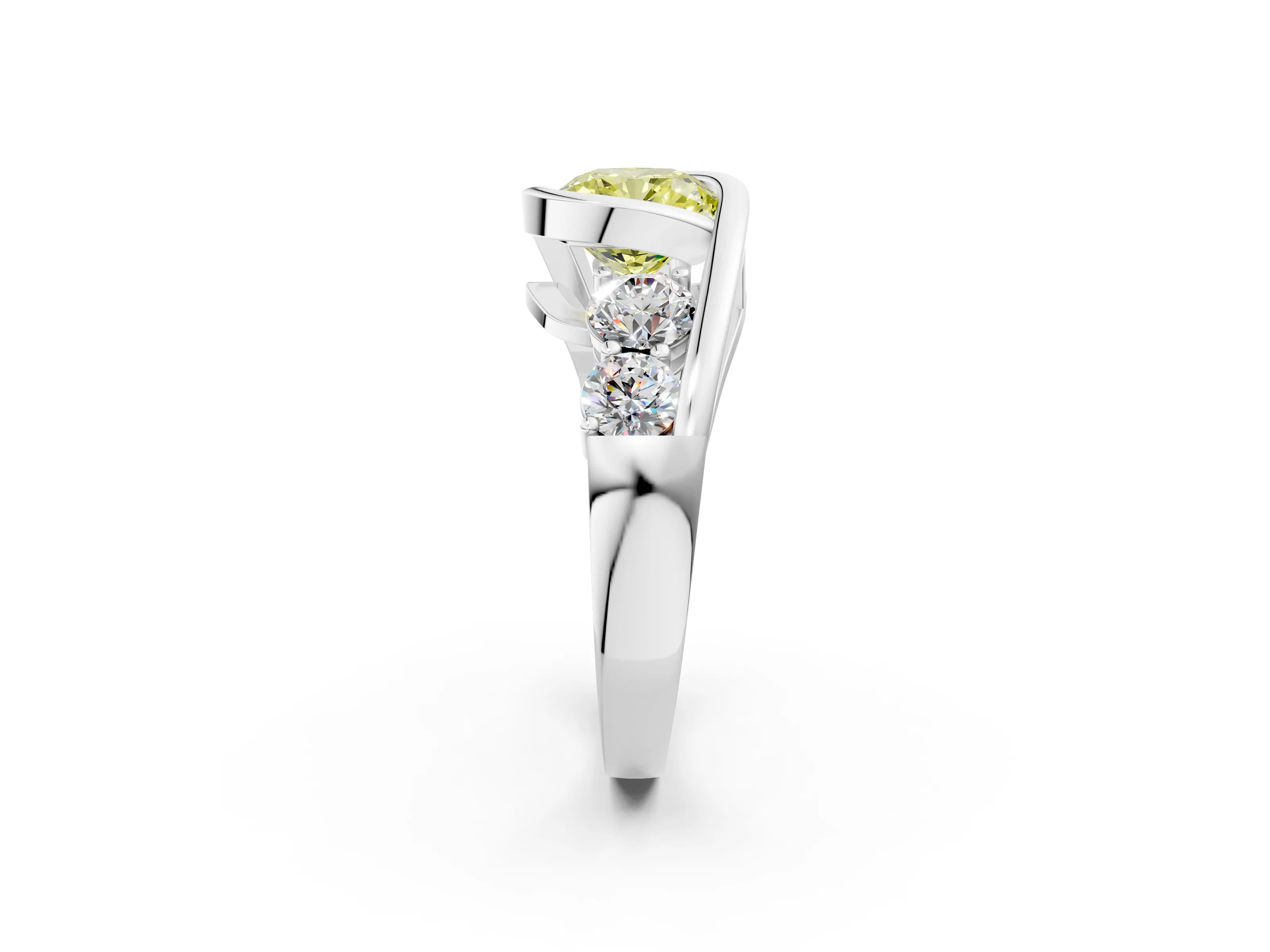 White gold Bezel Set Fancy Yellow Cushion Cut Diamond Split Shank Ring_2