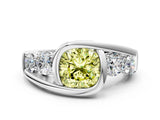 White gold Bezel Set Fancy Yellow Cushion Cut Diamond Split Shank Ring_36