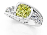 White gold Bezel Set Fancy Yellow Cushion Cut Diamond Split Shank Ring_37