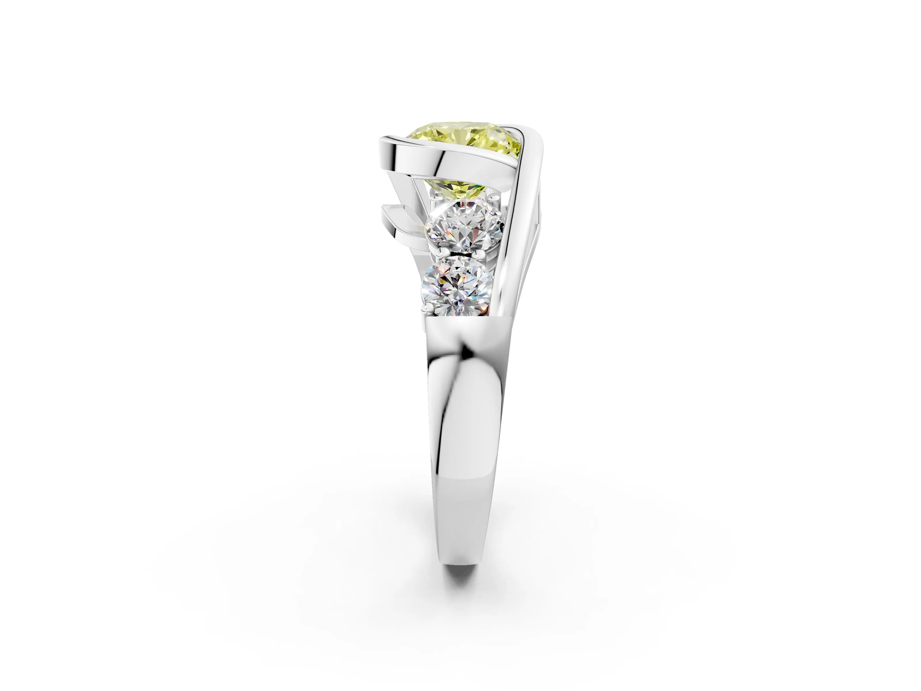 White gold Bezel Set Fancy Yellow Cushion Cut Diamond Split Shank Ring_38