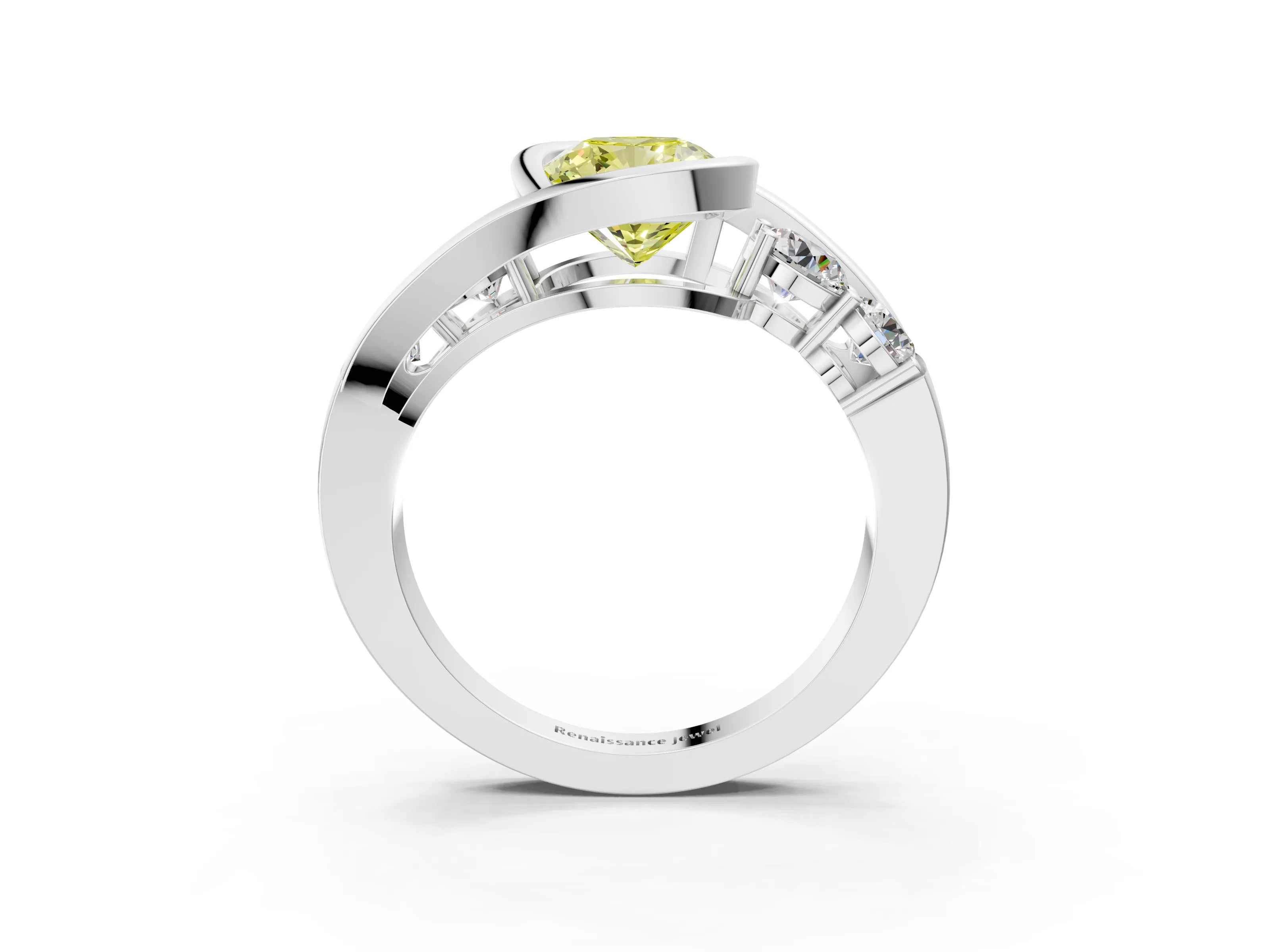 White gold Bezel Set Fancy Yellow Cushion Cut Diamond Split Shank Ring_39