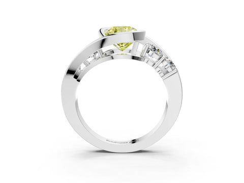White gold Bezel Set Fancy Yellow Cushion Cut Diamond Split Shank Ring_39