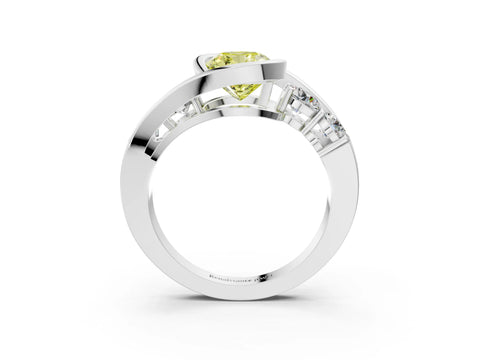 White gold Bezel Set Fancy Yellow Cushion Cut Diamond Split Shank Ring_3