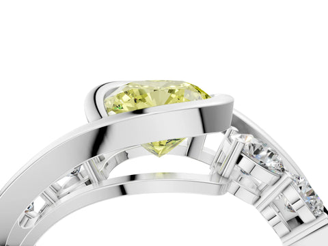White gold Bezel Set Fancy Yellow Cushion Cut Diamond Split Shank Ring_4