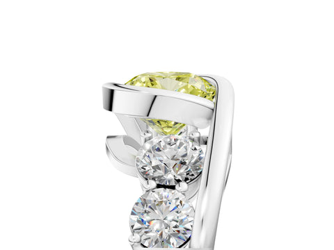 White gold Bezel Set Fancy Yellow Cushion Cut Diamond Split Shank Ring_5