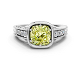 White gold Bezel Set Fancy Yellow Cushion  Diamond Milgrain Pave Engagement Ring_33
