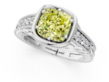 White gold Bezel Set Fancy Yellow Cushion  Diamond Milgrain Pave Engagement Ring_34