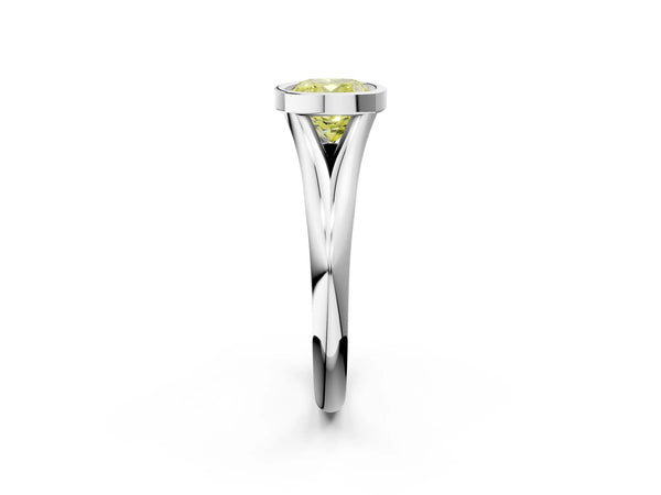 White gold Bezel Set Fancy Yellow Cushion  Solitaire Diamond Ring with Smooth Band