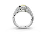 White gold Bezel Set Fancy Yellow Emerald Cut Diamond Milgrain Band Ring_3