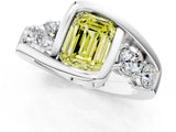 White gold Bezel Set Fancy Yellow Emerald Cut Diamond Split Shank Ring_1