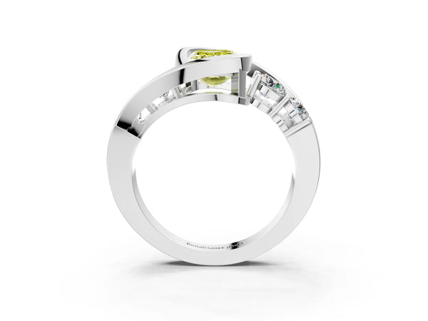 Platinum Emerald Cut Bezel Bypass Engagement Ring Setting for Fancy Yellow Center