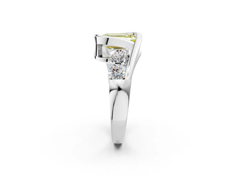 White gold Bezel Set Fancy Yellow Emerald Cut Diamond Split Shank Ring_2