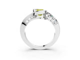 White gold Bezel Set Fancy Yellow Emerald Cut Diamond Split Shank Ring_3