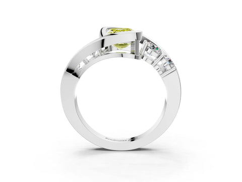 White gold Bezel Set Fancy Yellow Emerald Cut Diamond Split Shank Ring_39