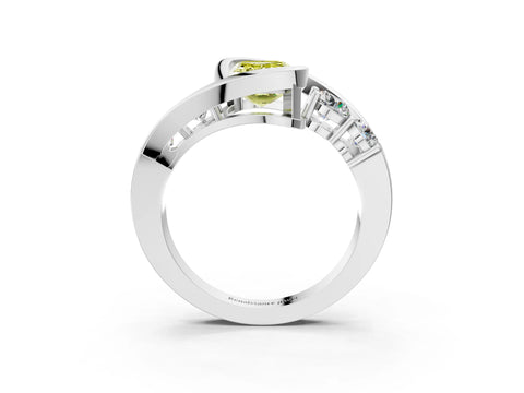 White gold Bezel Set Fancy Yellow Emerald Cut Diamond Split Shank Ring_3