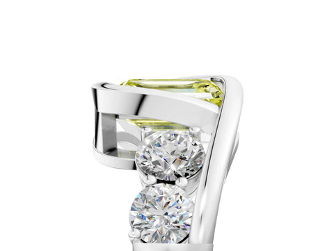White gold Bezel Set Fancy Yellow Emerald Cut Diamond Split Shank Ring_5