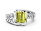 White gold Bezel Set Fancy Yellow Emerald Cut Diamond Split Shank Ring