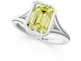 White gold Bezel Set Fancy Yellow Emerald  Cut Solitaire Ring with Tapered Band 2