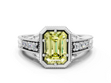 White gold Bezel Set Fancy Yellow Emerald  Diamond Milgrain Pave Engagement Ring_33
