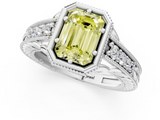 White gold Bezel Set Fancy Yellow Emerald  Diamond Milgrain Pave Engagement Ring_34
