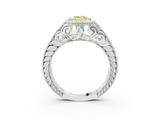 White gold Bezel Set Fancy Yellow Emerald  Diamond Milgrain Pave Engagement Ring_36