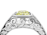 White gold Bezel Set Fancy Yellow Emerald  Diamond Milgrain Pave Engagement Ring_37