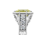 White gold Bezel Set Fancy Yellow Emerald  Diamond Milgrain Pave Engagement Ring_38