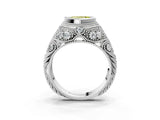 White gold Bezel Set Fancy Yellow Heart Cut Diamond Milgrain Band Ring_3