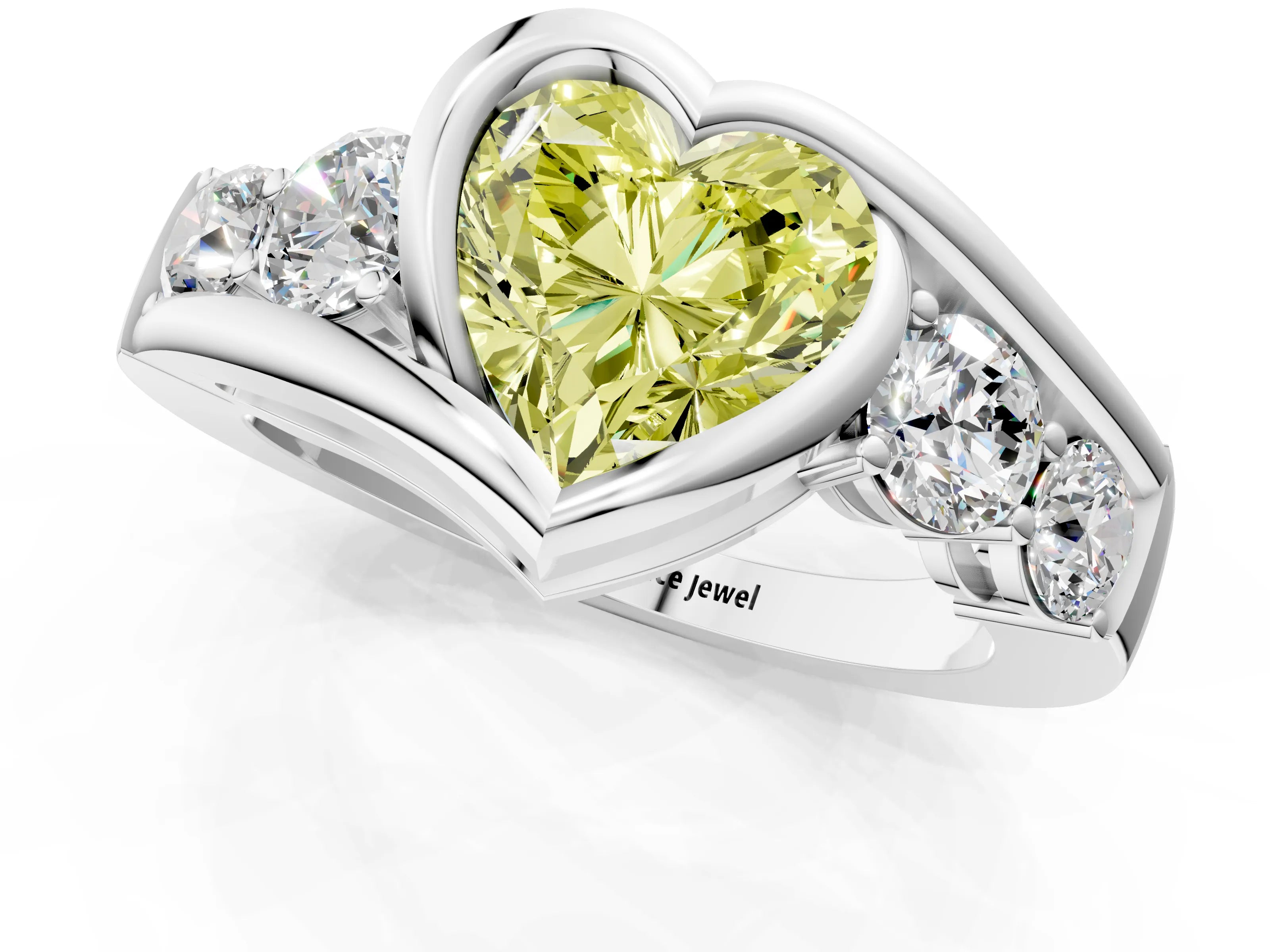 White gold Bezel Set Fancy Yellow Heart Cut Diamond Split Shank Ring_1