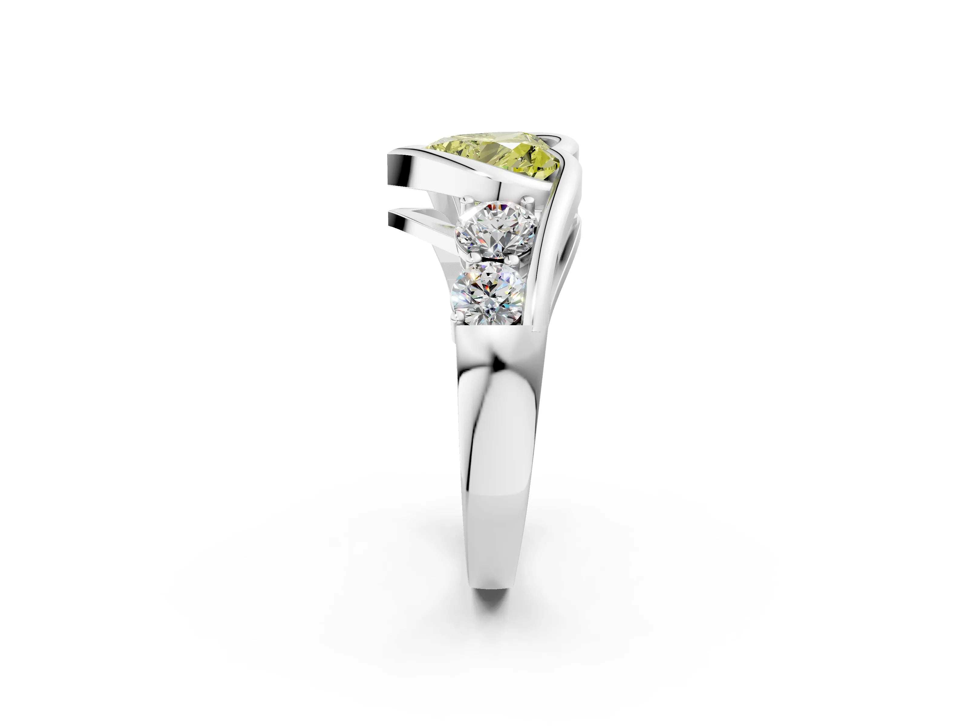 White gold Bezel Set Fancy Yellow Heart Cut Diamond Split Shank Ring_2