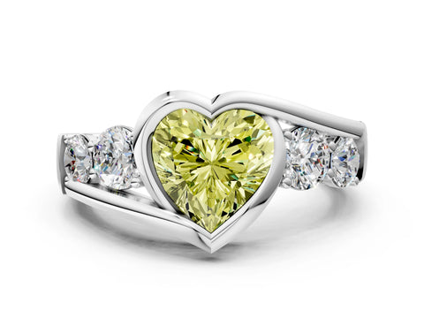 White gold Bezel Set Fancy Yellow Heart Cut Diamond Split Shank Ring