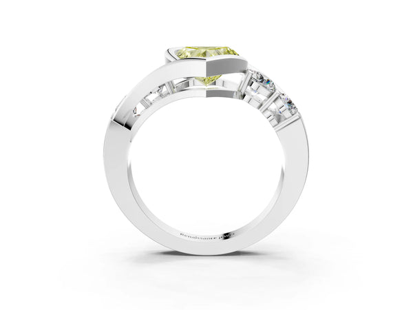 Platinum Heart-Shaped Bezel Bypass Engagement Ring Setting for Fancy Yellow Center