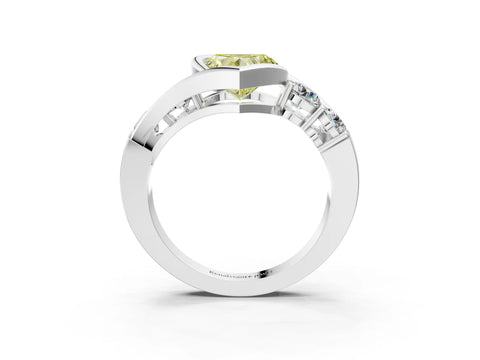 White gold Bezel Set Fancy Yellow Heart Cut Diamond Split Shank Ring_3