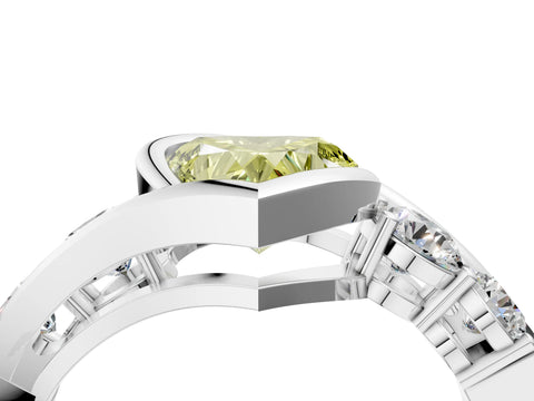 White gold Bezel Set Fancy Yellow Heart Cut Diamond Split Shank Ring_4