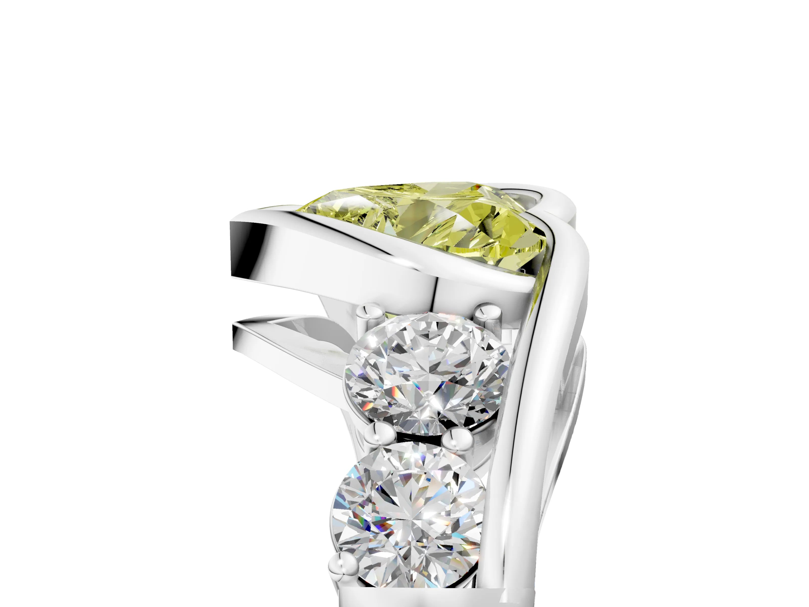 White gold Bezel Set Fancy Yellow Heart Cut Diamond Split Shank Ring_5