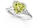 White gold Bezel Set Fancy Yellow Heart  Solitaire Diamond Ring with Smooth Band 1