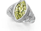 White gold Bezel Set Fancy Yellow Marquise Cut Diamond Milgrain Band Ring_1
