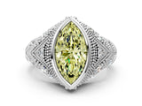 White gold Bezel Set Fancy Yellow Marquise Cut Diamond Milgrain Band Ring