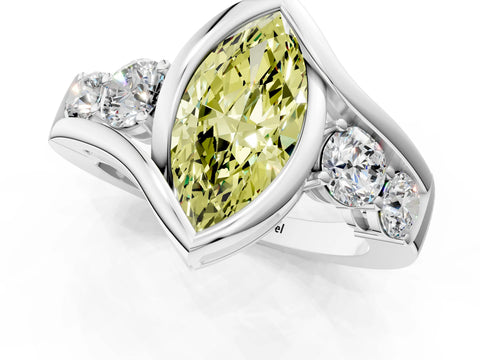 White gold Bezel Set Fancy Yellow Marquise Cut Diamond Split Shank Ring_1