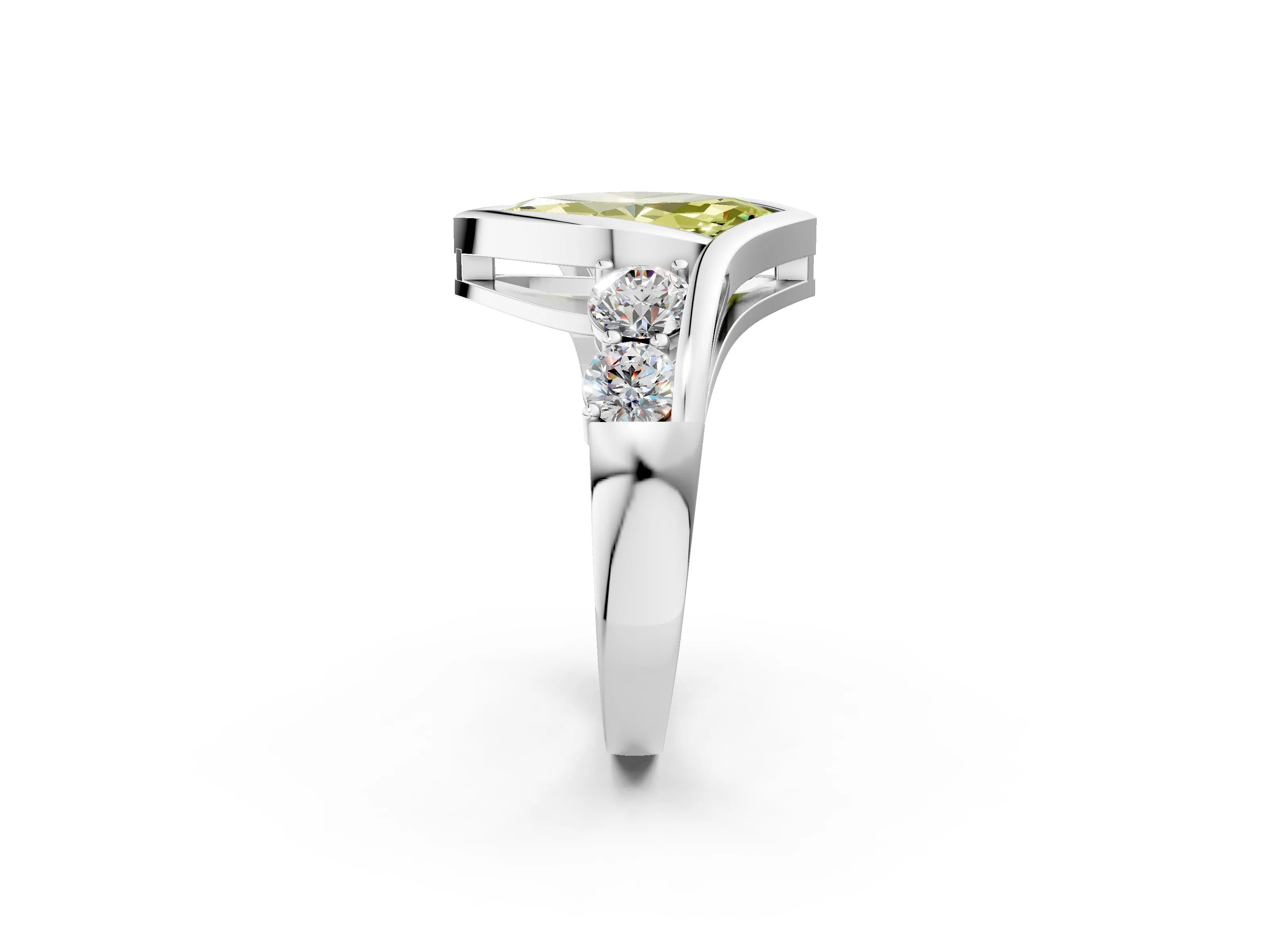 White gold Bezel Set Fancy Yellow Marquise Cut Diamond Split Shank Ring_2