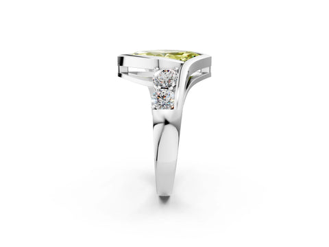 White gold Bezel Set Fancy Yellow Marquise Cut Diamond Split Shank Ring_2