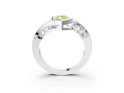 White gold Bezel Set Fancy Yellow Marquise Cut Diamond Split Shank Ring_3