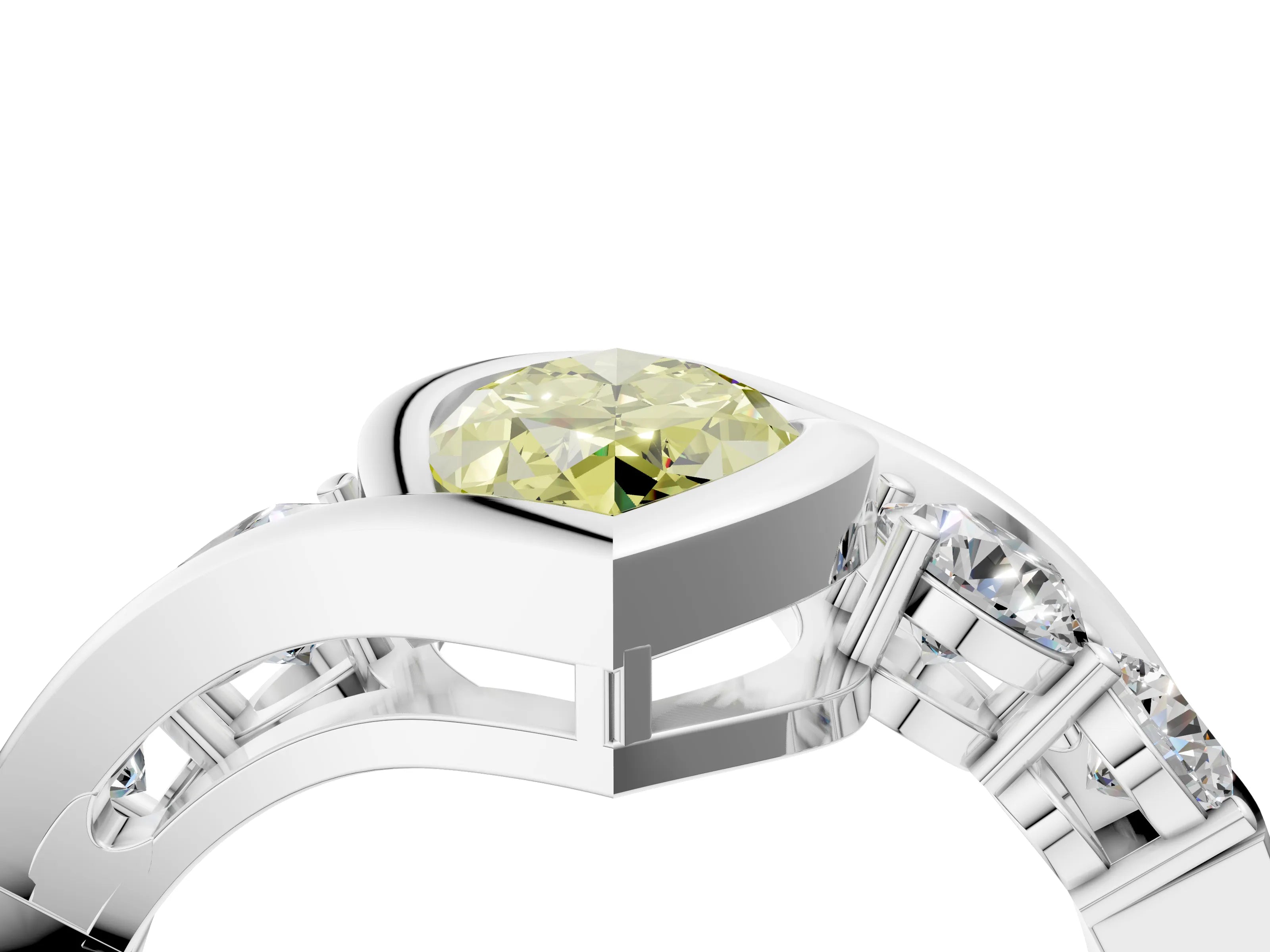 White gold Bezel Set Fancy Yellow Marquise Cut Diamond Split Shank Ring_4