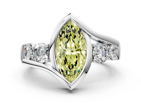 White gold Bezel Set Fancy Yellow Marquise Cut Diamond Split Shank Ring_40