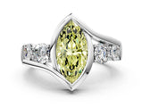 White gold Bezel Set Fancy Yellow Marquise Cut Diamond Split Shank Ring_42