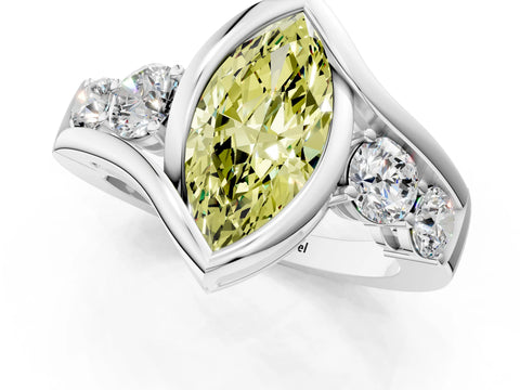 White gold Bezel Set Fancy Yellow Marquise Cut Diamond Split Shank Ring_43