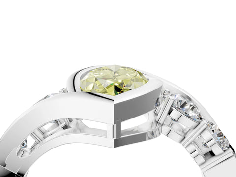 White gold Bezel Set Fancy Yellow Marquise Cut Diamond Split Shank Ring_4