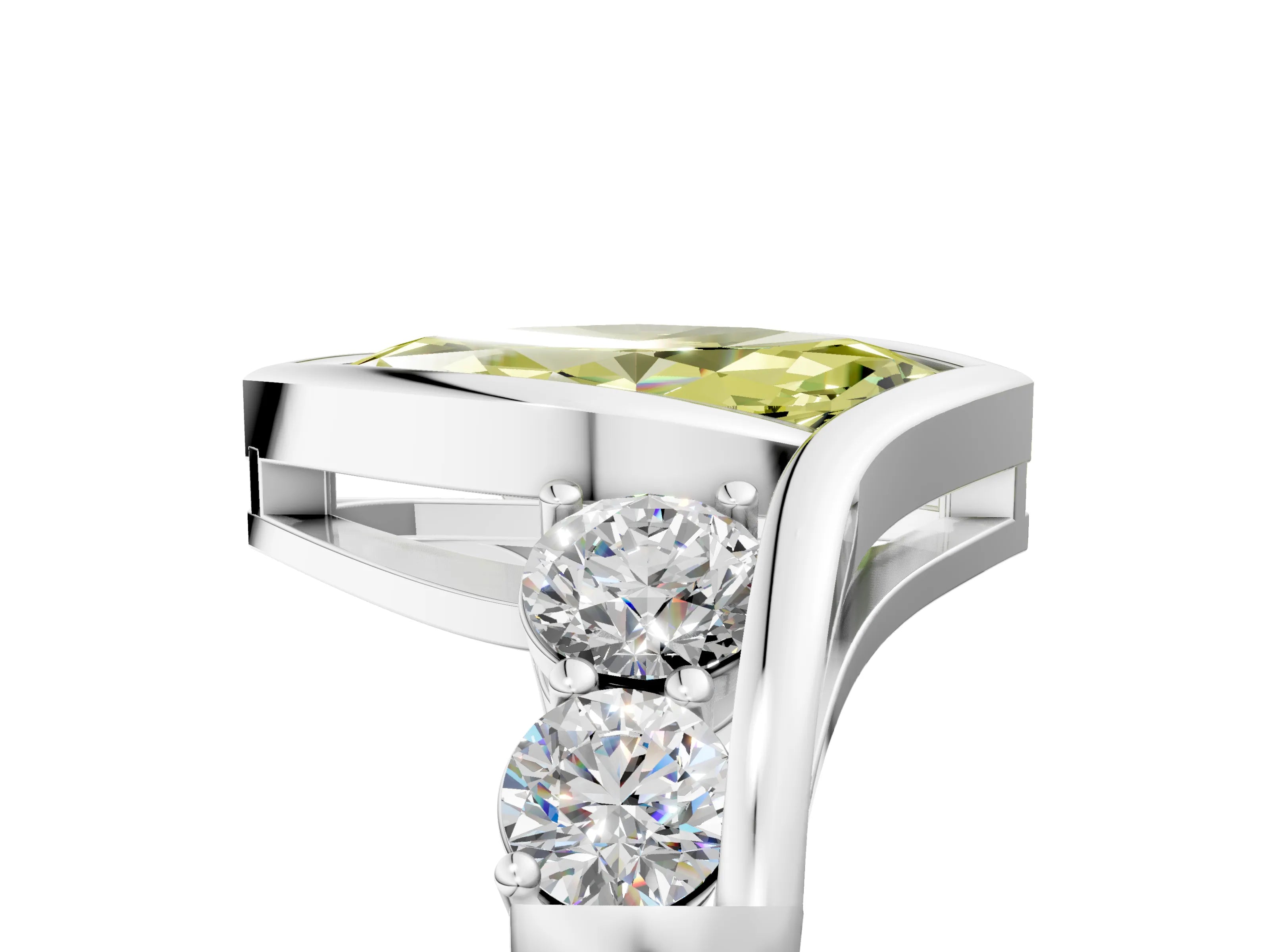 White gold Bezel Set Fancy Yellow Marquise Cut Diamond Split Shank Ring_5