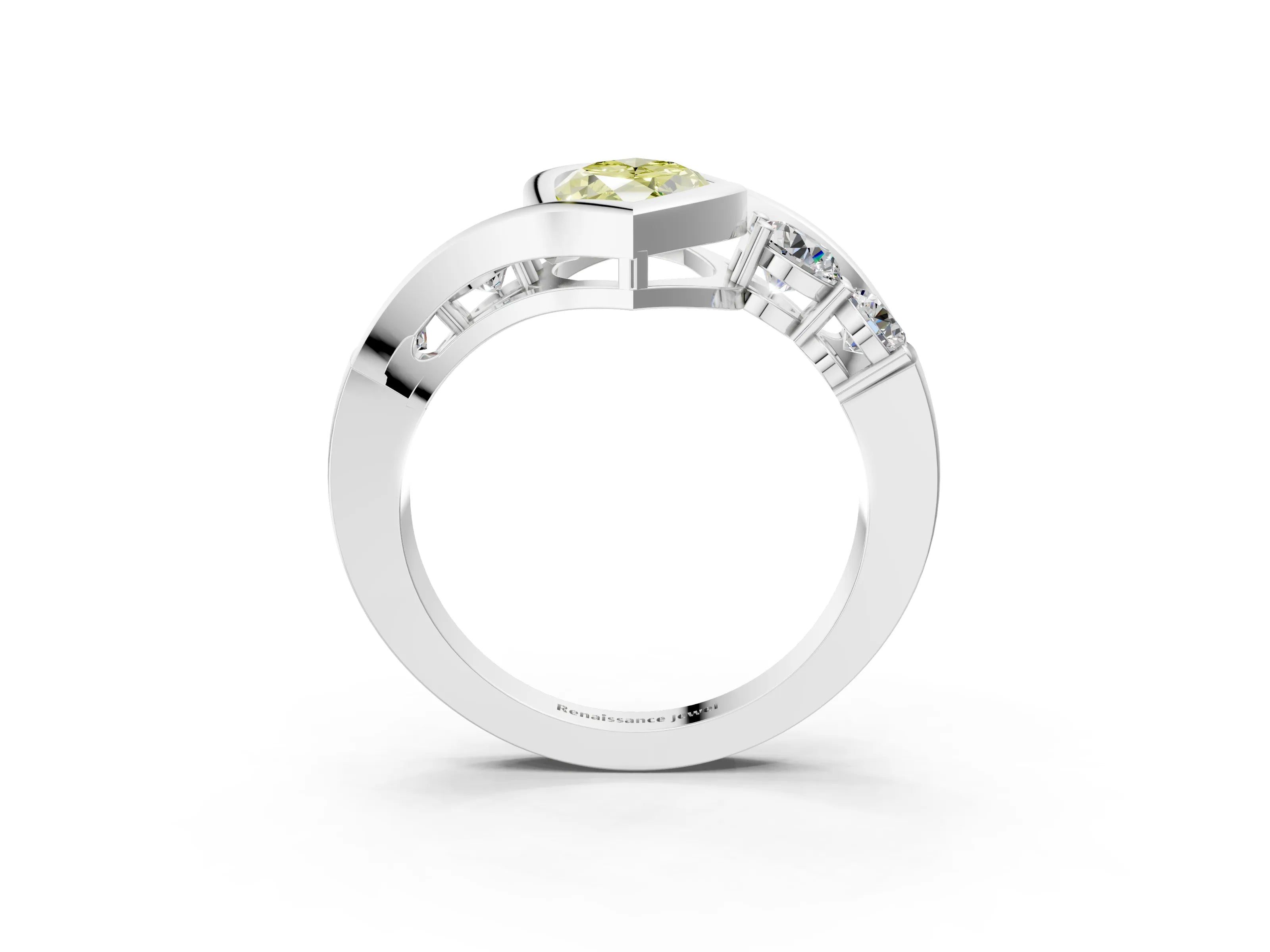 White gold Bezel Set Fancy Yellow Marquise Cut Diamond Split Shank Ring_50